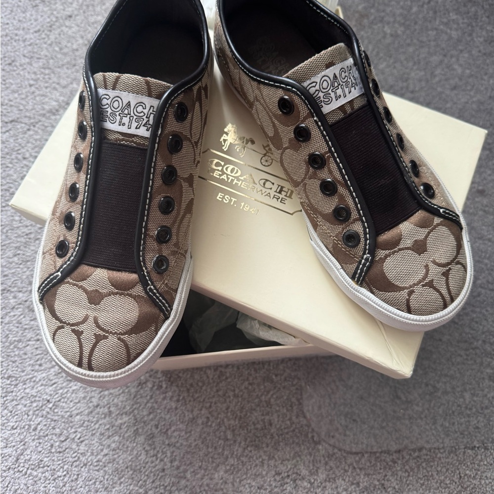 Coach Khaki and Gold Sneakers